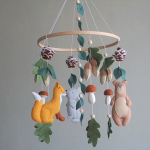 Woodland animals mobile nursery Nature baby mobile Felt animals mobile Bear Fox Bunny Woodland nursery mobile hanging Baby shower gift
