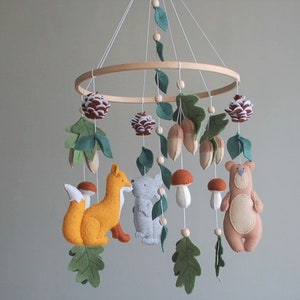 Felt Woodland Animals Baby Mobile: Bear, Fox, Bunny Nursery Decor