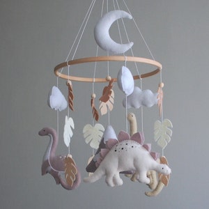 Felt Dinosaur Baby Mobile: Neutral Nursery Decor, Jurassic Theme