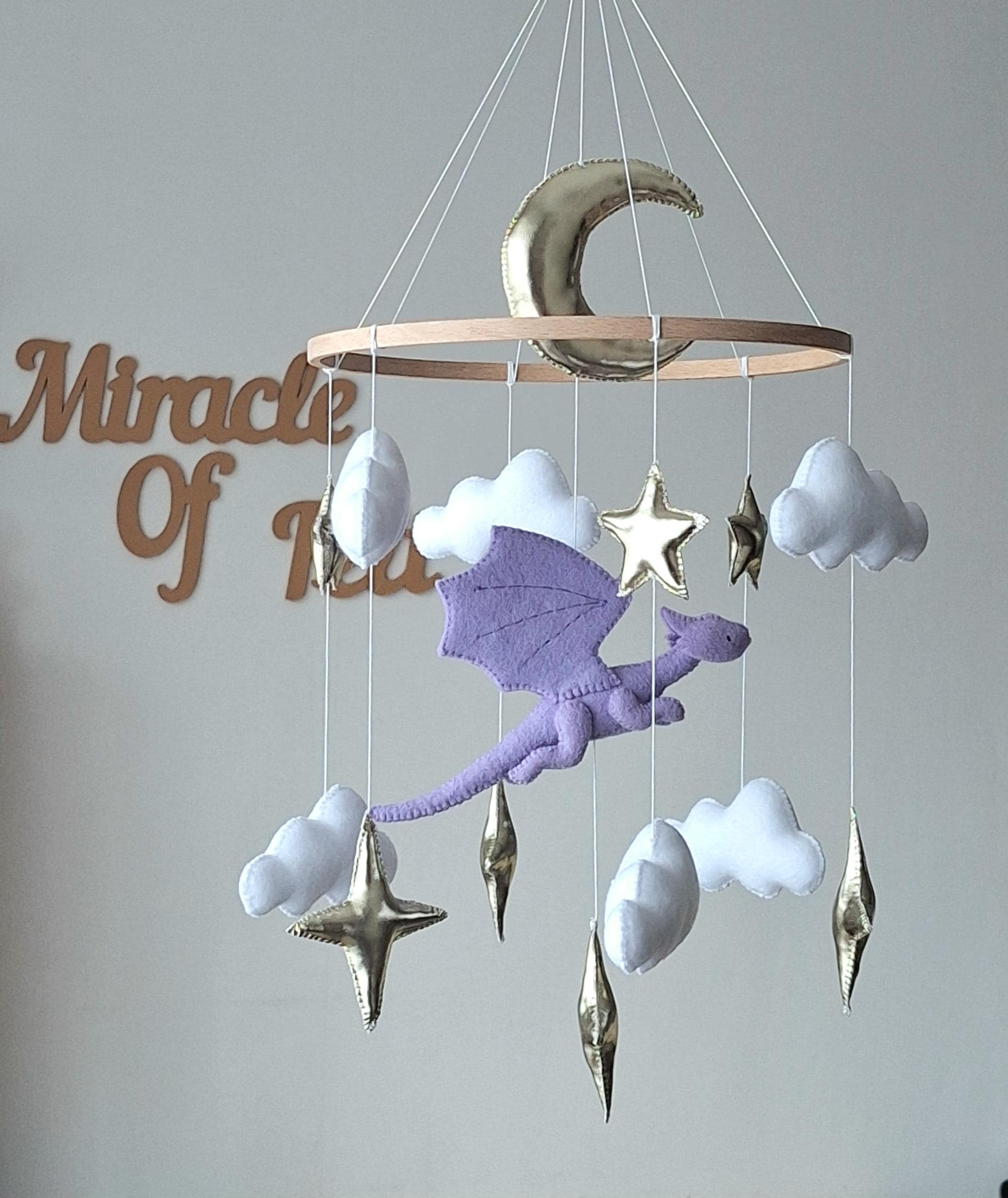 Felt Fairy Dragon Baby Crib Mobile Boy and Girl: Lilac Fantasy Nursery