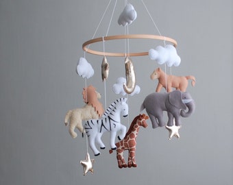 Baby crib mobile safari Neutral animals mobile baby Africa mobile hanging Cot mobile Jungle baby shower gift