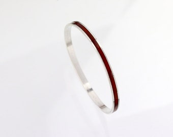 Vintage silver bangle bracelet with red enamel