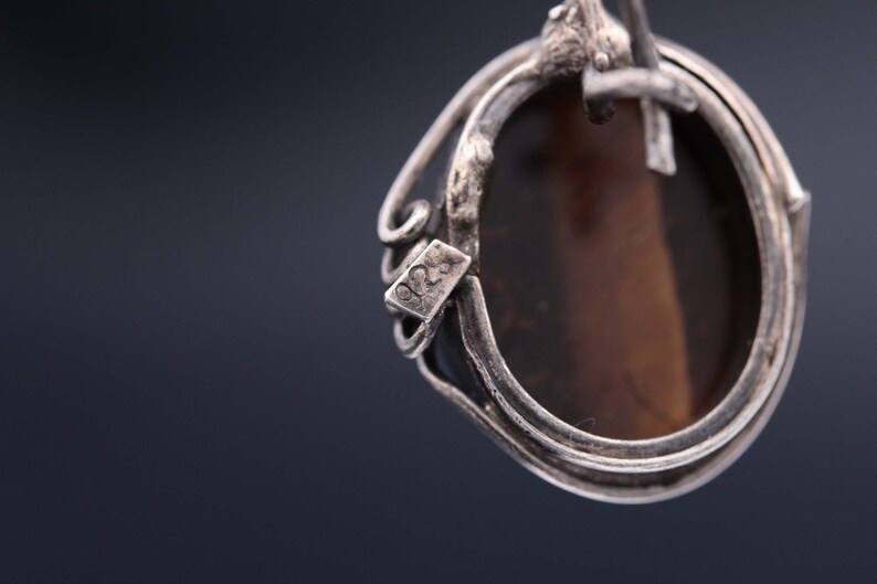 Ethnic boho safari style Natural stone brown cabochon Tiger/'s eye earrings Tiger eye jewelry Sterling silver 925 Womens vintage gift