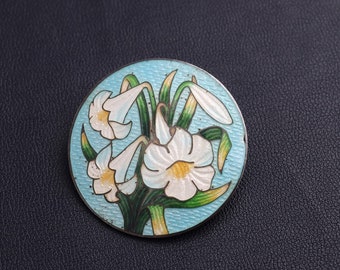 Silver enamel brooch with flowers