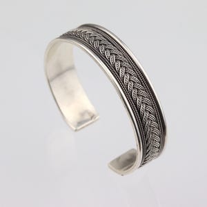 Silver braided cuff bracelet