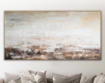 Textured Large Minimal Canvas Light brown Painting Panoramic Long Narrow Horizontal Modern Minimalist Abstract WALL ART