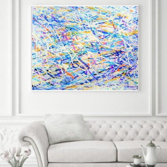 Abstract Painting Original Modern Art Blu And White Large Contemporary Painting Living Room Wall Decor Unique Work Of Art Xl789