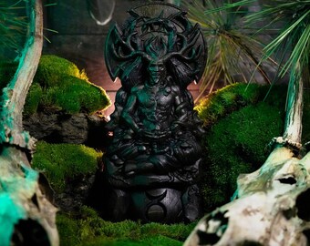 Carved Ash Cernunnos Statue: Celtic Horned God Altar Figure
