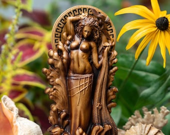 Aphrodite Statue: Carved Ash Wood Greek Goddess Altar 9 inches tall