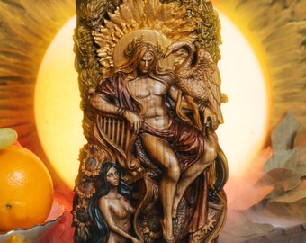 Carved Ash Wood Apollo Statue: Greek Sun God, Patron of the Arts (10.6 inches)
