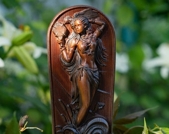 Oshun Statue: Hand-Carved Wood Altar Sculpture, Yoruba Goddess
