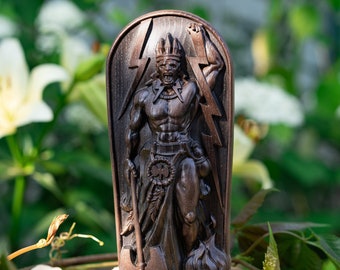 Shango Yoruba Orisha Wood Carving - Spirit of Thunder Altar Art