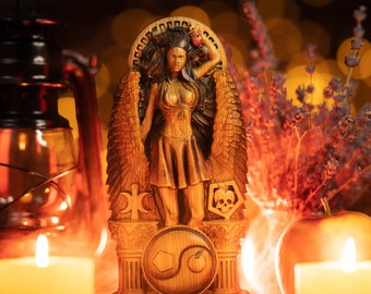 Eris Greek Goddess Wood Carving - Discordianism Altar - 9 inches tall