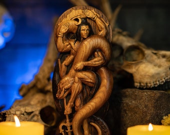 Carved Oak Lord Shiva Sculpture: Hindu God Mahadeva, 9 Inch