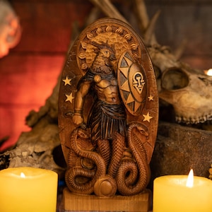 Abraxas Goetia Goetic Magic Wood carving sculpture Archon statue Gnostic 365 Universe
