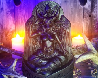Baphomet statue Pentagram Sabbatic Goat Magic Alchemy Occultism Occult Idol Witchcraft Witch Carving Wood Altar