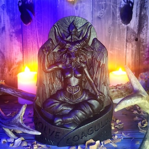 Baphomet statue Pentagram Sabbatic Goat Magic Alchemy Occultism Occult Idol Witchcraft Witch Carving Wood Altar