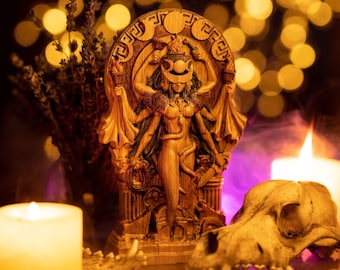 Carved Ash Hecate Altar Statue: Greek Goddess of Magic, Crossroads