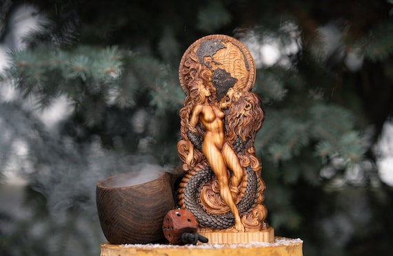Aeon Sophia a Goddess of Wisdom Gnosis Gnostic Demiurge Yaldabaoth Universe Wood carving sculpture