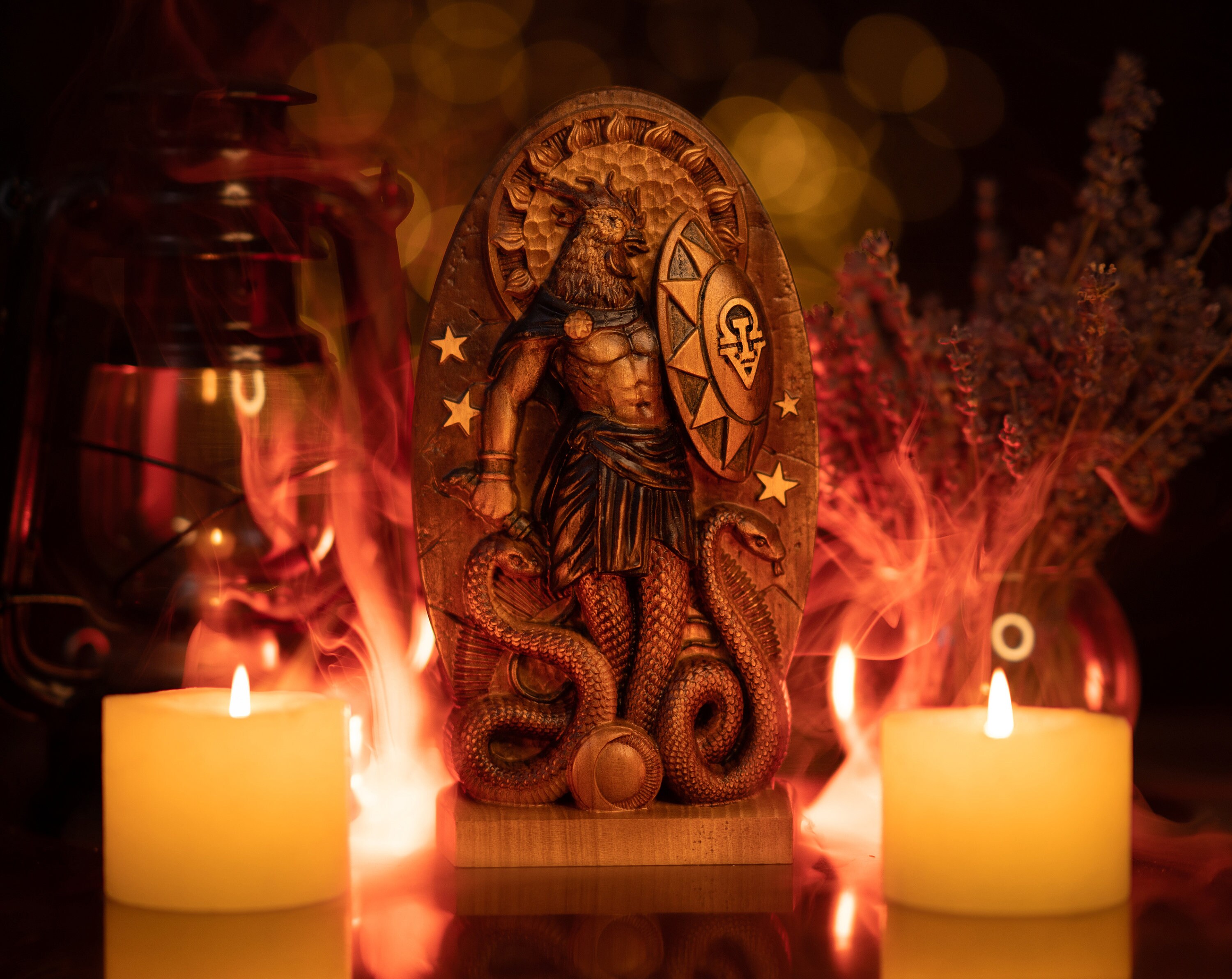 Abraxas Goetia Goetic Magic Wood Carving Sculpture Archon Statue ...