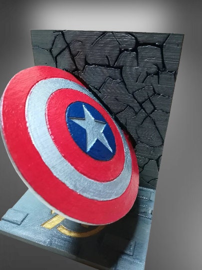 Boekensteunen Planken, Bookends Metal Bookends Decorative Creative Marvel Captain America Metal Desk Stands Bookend Holder Office School Gift Student Heavy Books Office Home Book End (Color : Black