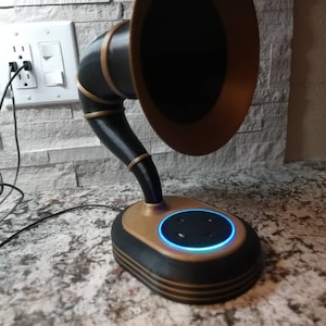 Alexa Echo Dot Gramophone for 2nd and 3rd generations.  Beautiful and sounds great.