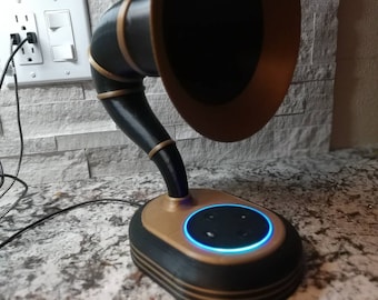 Alexa Echo Dot Gramophone for 2nd and 3rd generations.  Beautiful and sounds great.