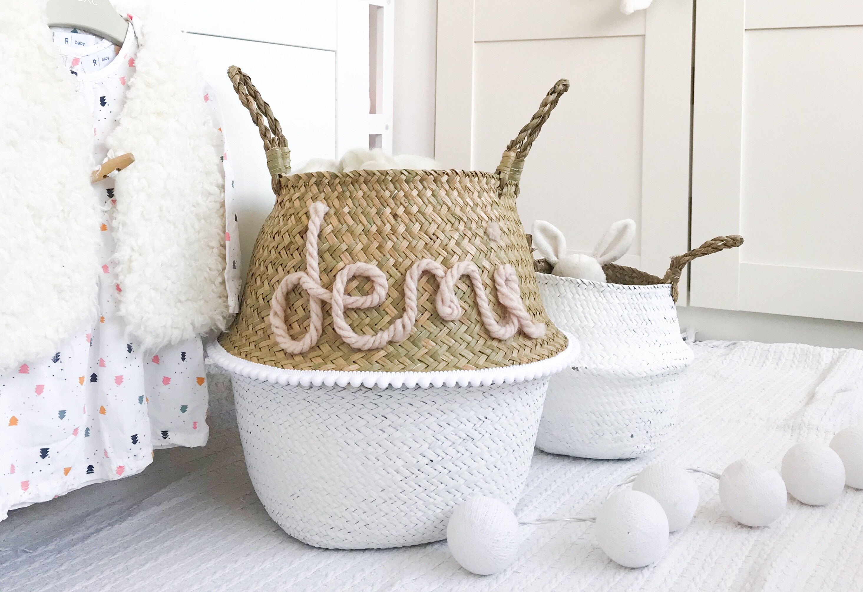 Cat Dog Toy Basket Small Round Storage Baskets Set of 3 Woven Basket for Organization Hombins Decorative Storage Baskets for Nursery Baby Clothes White&Brown Toy Makeup 