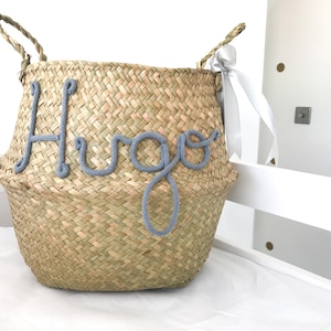 Cesta de bebé personalizada de junco marino – Almacenamiento de juguetes, regalo para baby shower