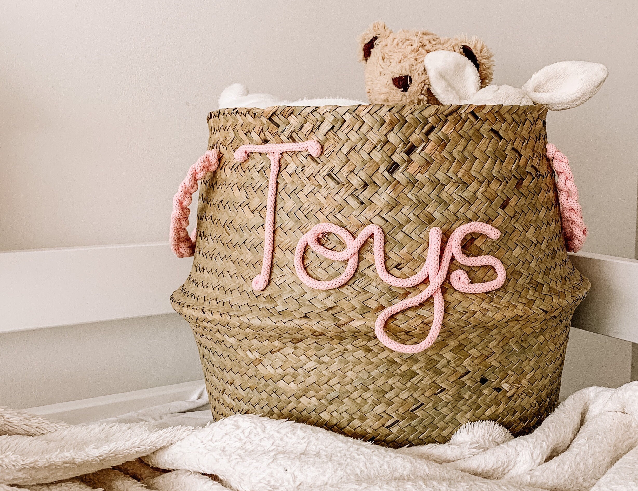 XXXL Pink Storage Boxes Woven Rope Basket for Plush Stuffed Animals Baby  Nursery
