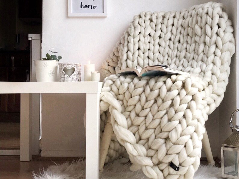 Chunky Knit Blanket Chunky Throw Blanket Neutral Decor Etsy