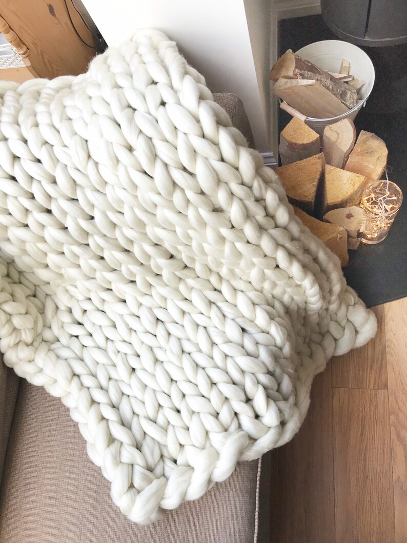 Chunky Knit Blanket Chunky Throw Blanket Neutral Decor Etsy