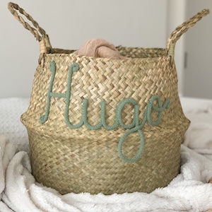 Personalized Belly Basket Personalised Baby Gift Kids Room Decor Custom Seagrass Basket Toy Storage Girls Room Organisation image 1