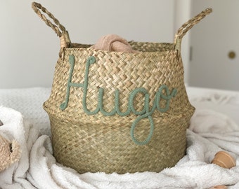 Personalized Belly Basket - Personalised Baby Gift - Kids Room Decor - Custom Seagrass Basket - Toy Storage - Girls Room Organisation