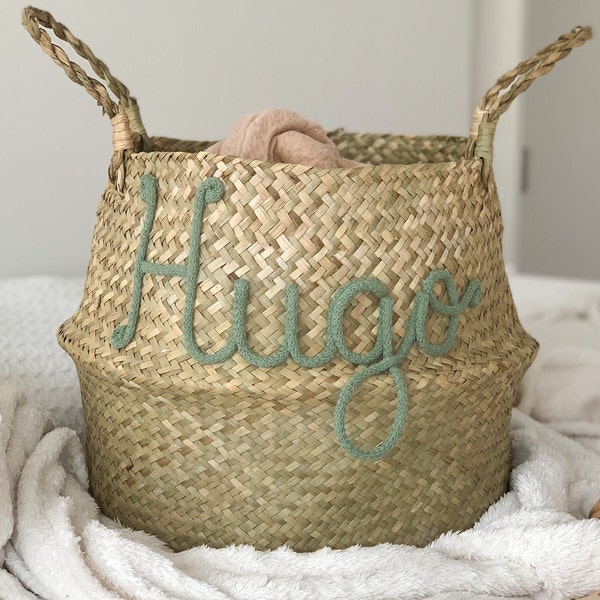 Personalized Belly Basket - Personalised Baby Gift - Kids Room Decor - Custom Seagrass Basket - Toy Storage - Girls Room Organisation