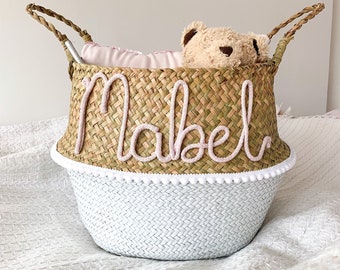 Personalised Belly Basket - Dipped Basket with Name - Girls Room Basket - Nursery Baby Room Storage - Baby Shower Gift