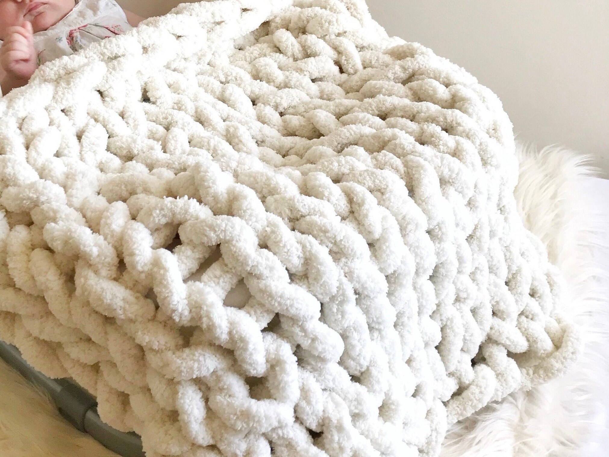 Chunky Knit Baby Blanket Arm Knit Stroller Blanket Gift Etsy