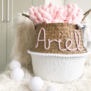 Nursery Storage Basket Dipped White - Kids Room Basket - Baby Name Seagrass Basket