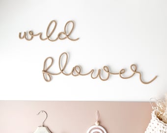 Wildflower Sign for Nursery - Kids Room Wire Wall Words - Gift for Niece - Boho Neutral Nursery Sign