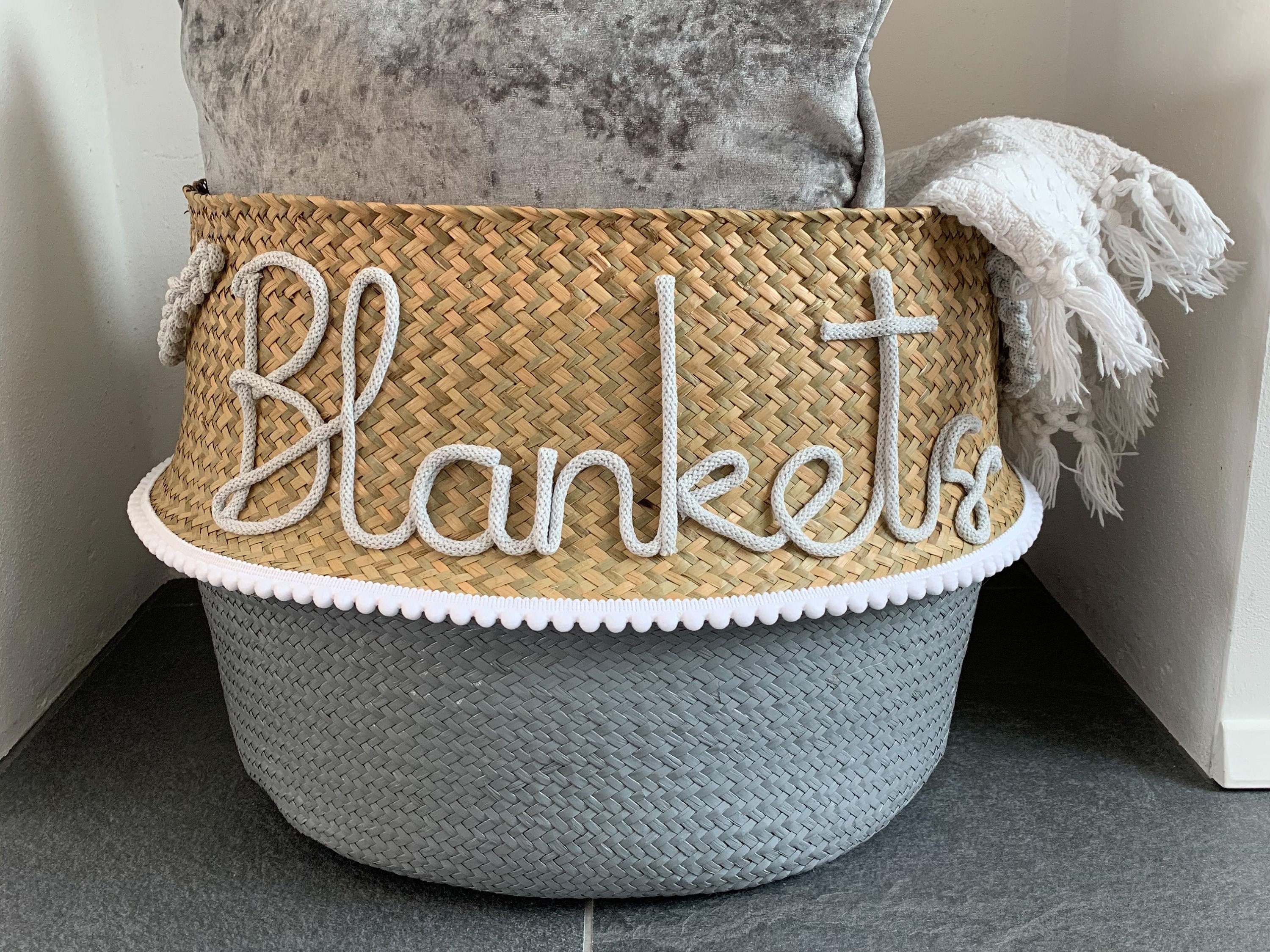 Basket for Blankets Belly Basket With Blankets Writing Etsy