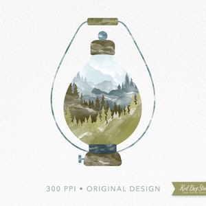 Camping Lantern PNG for Sublimation, Wilderness Pine Trees PNG, The Mountains are Calling, Mountain PNG Sublimation, Watercolor Camping png