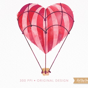 Imagem de clipart PNG de coração de dia dos namorados em aquarela, sublimação de dia dos namorados, balão de ar quente de coração PNG, corações em aquarela, dia dos namorados para impressão