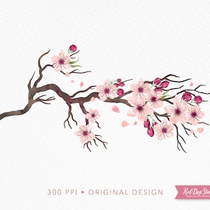 Watercolor Cherry Blossom PNG Clipart, Spring Pink Flowers Png, Tree Branch png, Sakura Tree Clipart, Cherry Blossom Clipart, Sublimation