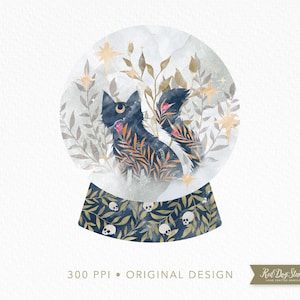 Magic Cat PNG Clipart Image, Watercolor Cat Magic Crystal Ball Illustration, Spooky Autumn, Skull Florals, Witchy Watercolor Sublimation Png
