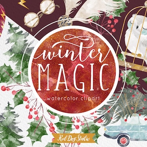 Urlaub Clipart, Aquarell Weihnachten Clipart, Zauberer Schule Clipart, Magie, Kiefer Bäume, Winter Clipart Zauberer Clipart, Zauberei Clipart