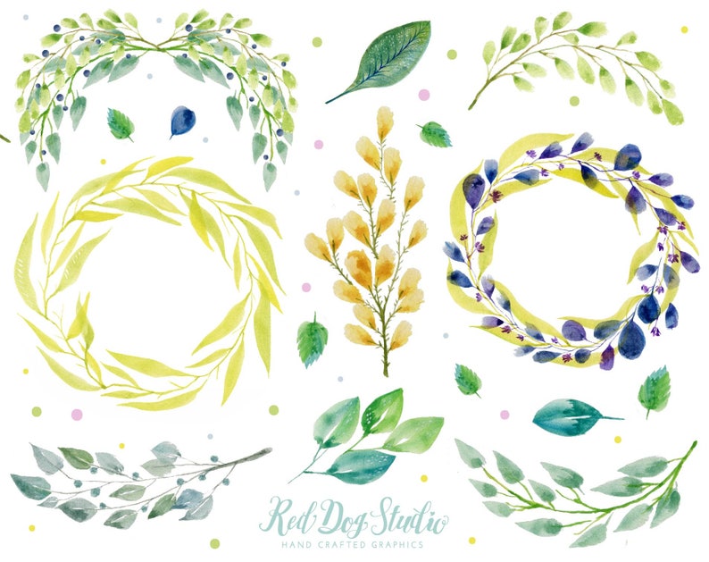 Leaves and Twigs Watercolor Illustration Set Watercolor Laurels Commercial Use Wedding Greenery Clipart Floral Wedding Clipart