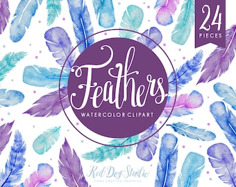 Watercolor Feather Clipart Images, Hand Painted Feathers, Bohemian Feather Clip Art Set, Watercolor Clipart Commercial Use PNG