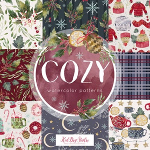 Watercolor Winter Patterns, Seamless Patterns, Winter Digital Paper Pack, Watercolor Hygge, Christmas Patterns, Winter Greenery Patterns