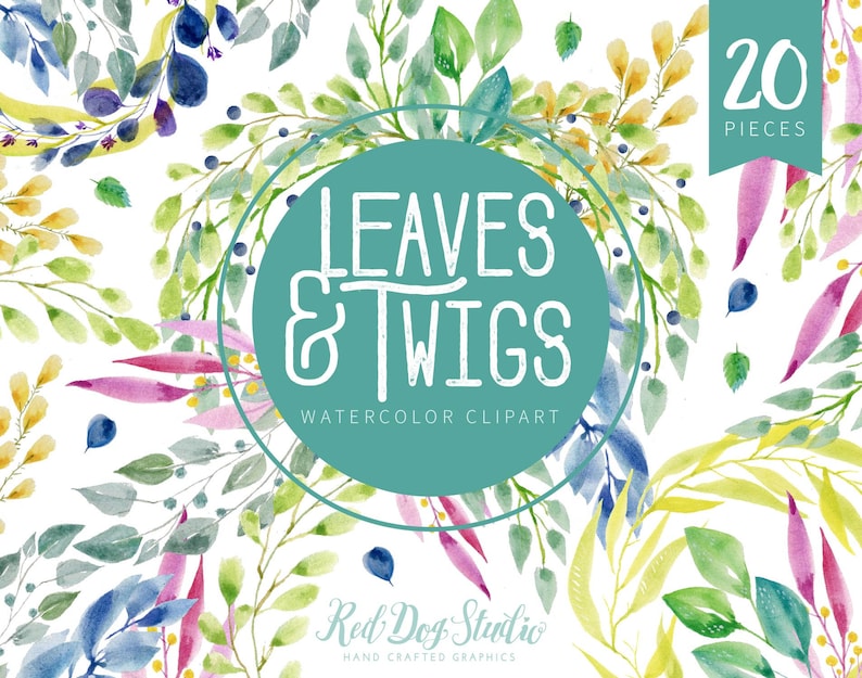 Leaves and Twigs Watercolor Illustration Set Watercolor Laurels Commercial Use Wedding Greenery Clipart Floral Wedding Clipart