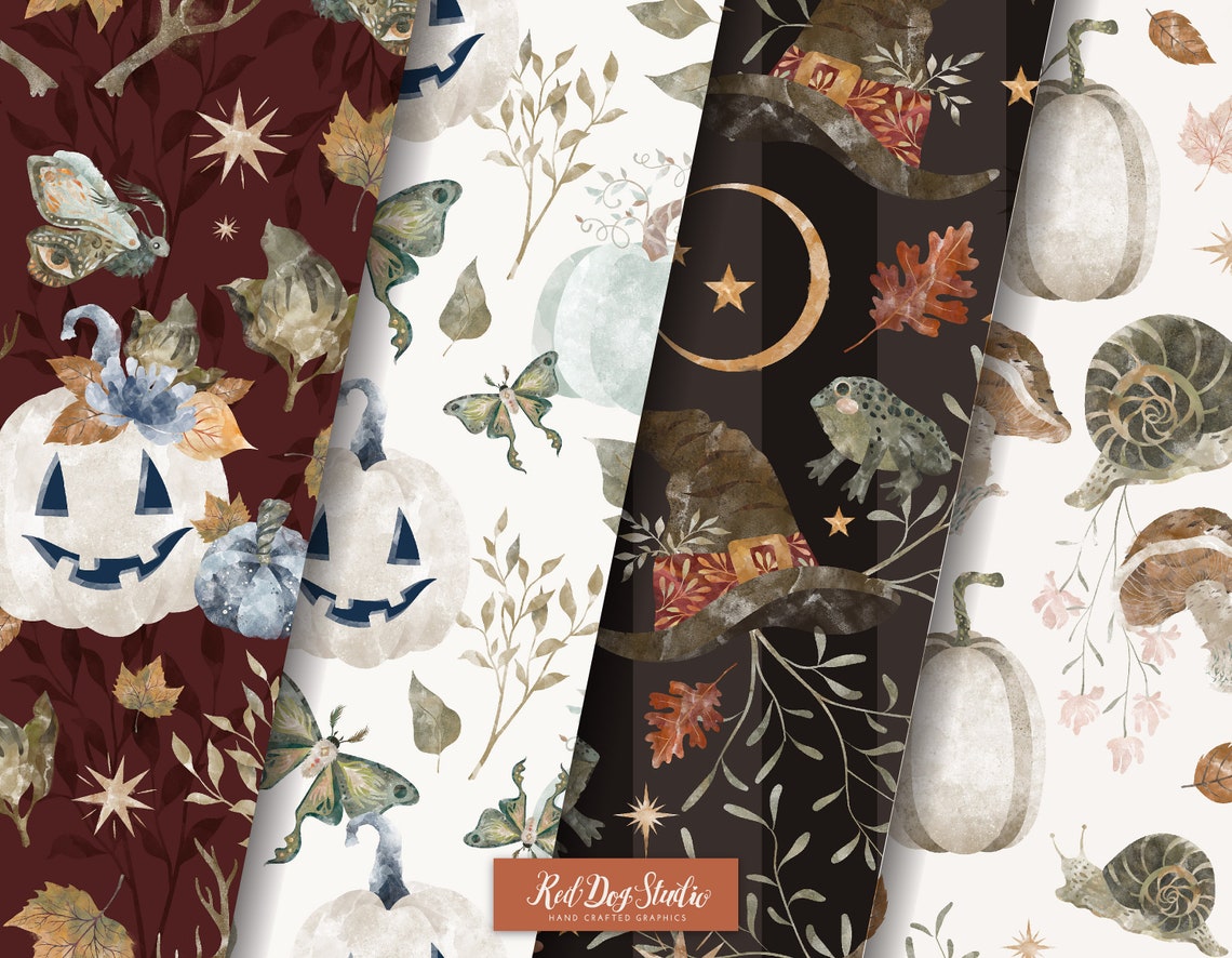 Watercolor Halloween Seamless Patterns Paper Pack Digital Download ...
